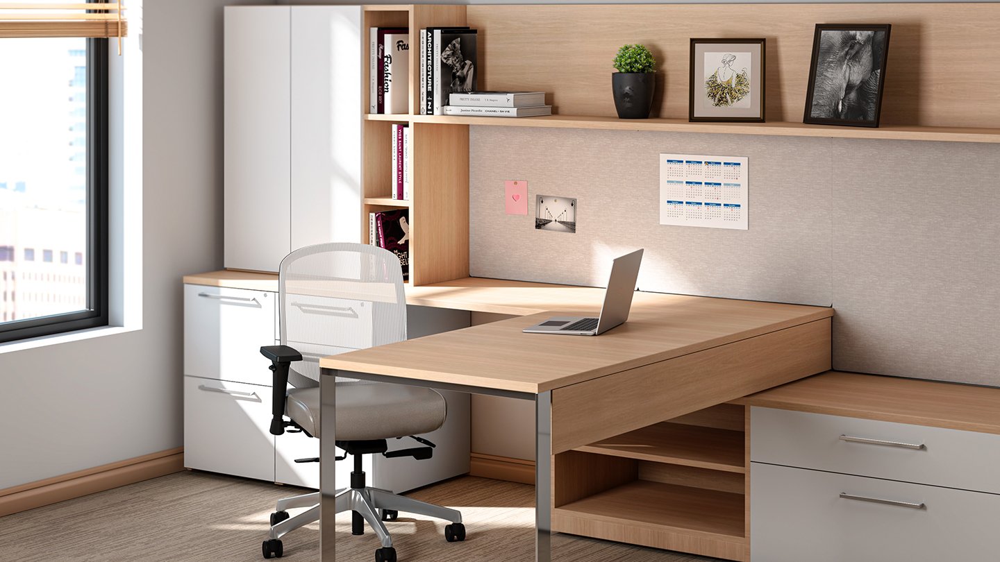 Contemporary Office Desk with Thick Acrylic Cabinet Support Legs