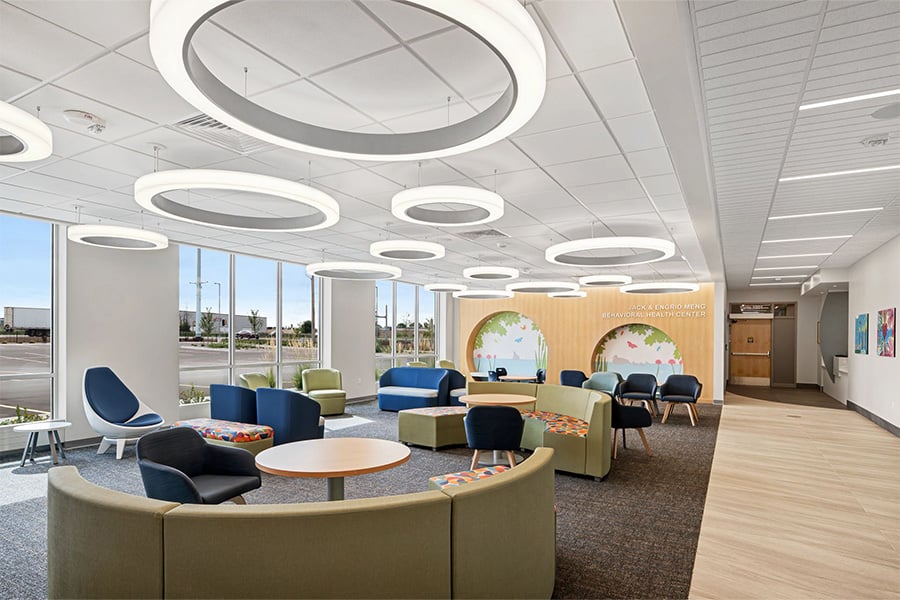 Image of classroom with Pirouette tables, Oath task schools, and Clamber tiered seating