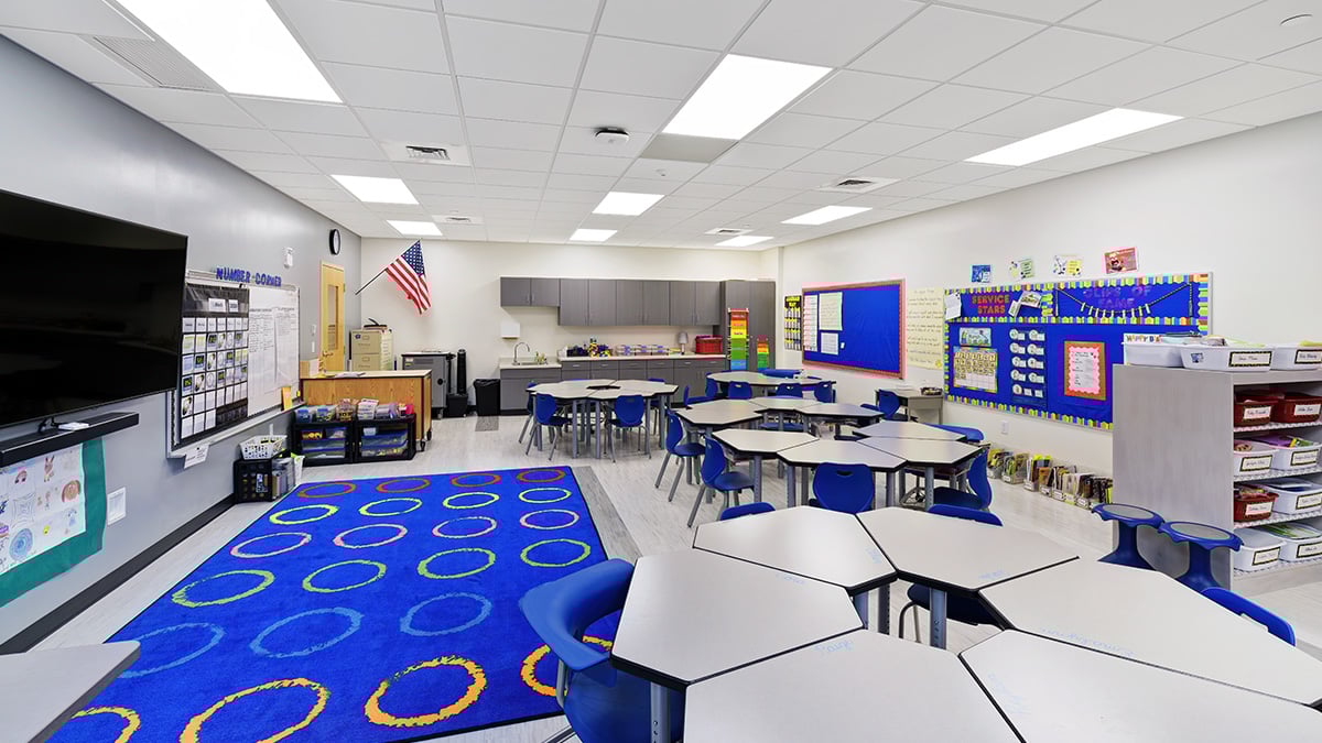 Classroom with Ruckus Chairs and Intellect Wave Desks