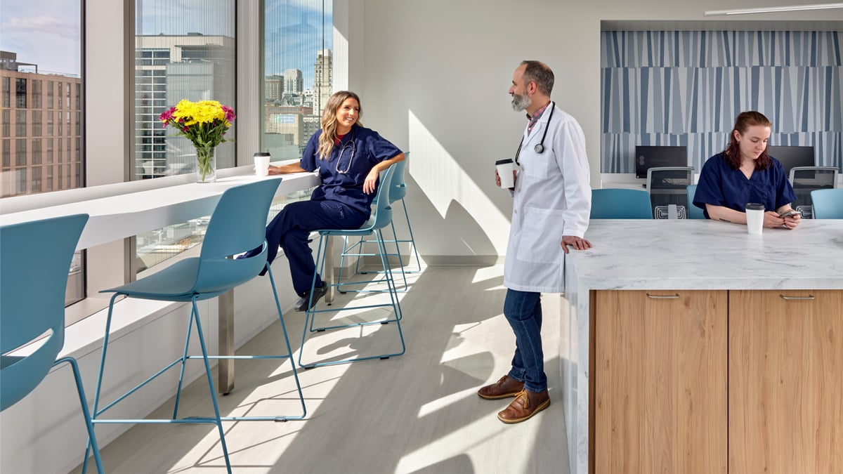 Healthcare workers gathered in cafe