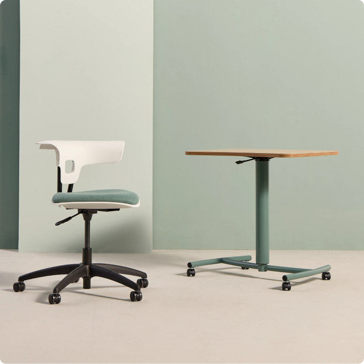 Ruckus task chair and cantilever desk